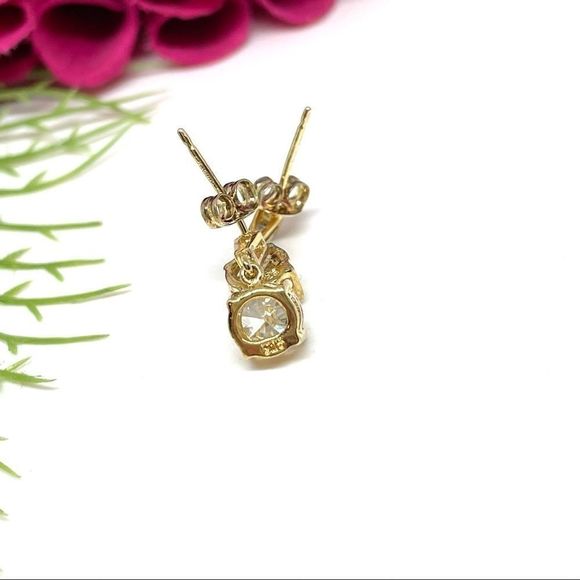 VINTAGE⚜️14K STERLING SILVER Cubic Zirconia Dangly Earrings - Picture 9 of 11